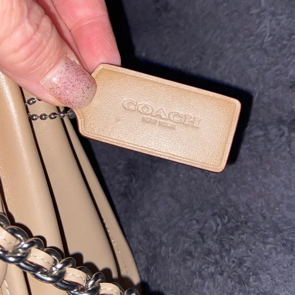 Coach Parker Tea Rose Turnlock Shoulder Bag Tan Leather Silver Chain - Picture 2 of 8